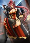  1girl black_legwear blush breasts large_breasts league_of_legends long_hair pink_hair red_eyes shyvana solo torahime_(artist) torahime_(roland00) 