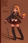  bad_id bad_pixiv_id beatrice blonde_hair blue_eyes boots bug butterfly cane character_name chibi hair_down highres insect long_hair megurimu necktie skirt smile solo striped striped_legwear thighhighs umineko_no_naku_koro_ni vest 
