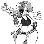  ammo_belt anthro anthrofied arthropod clothing crustacean dialog english_text equine female fingerless_gloves friendship_is_magic gloves greyscale hair holding horn horse lobster mammal marine monochrome my_little_pony navel open_mouth panties pony solo spikes sweetie_belle_(mlp) text underwear unicorn zajice 