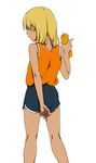  adjusting_clothes adjusting_shorts ass ass_focus bad_id bad_pixiv_id blonde_hair bottle from_behind green_eyes inazuma_eleven inazuma_eleven_(series) long_hair male_focus miyasaka_ryou open_mouth otoko_no_ko shorts shorts_pull solo standing tank_top tomo_(sjim) water_bottle 