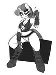  ammo_belt anthro anthrofied boots breasts cleavage clothed clothing equine female fingerless_gloves friendship_is_magic gloves greyscale hair horn horse jrvanesbroek mammal monochrome my_little_pony navel panties pony sitting skimpy solo sweetie_belle_(mlp) underwear unicorn 