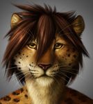  ambiguous_gender anthro brown_hair feline gradient_background hair headshot_portrait jocarra leopard looking_at_viewer mammal portrait realistic solo spots whiskers yellow_eyes 