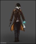  cellphone fox fur gorsh_dolderan green_eyes grey_fur gun hat male mammal phone pistol ranged_weapon simple_background solo walking watch_dogs weapon 