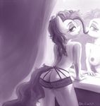  anthro anthrofied back_turned breasts butt cutie_mark equine female friendship_is_magic hair half-closed_eyes horse inside looking_at_viewer looking_back mammal mirror monochrome my_little_pony nipples obsidianlit pinkie_pie_(mlp) pony solo topless 