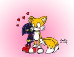  &lt;3 abstract_background blue_eyes blush bokkun canine chest_tuft duo fox fur gloves green_eyes hands_behind_back jetpack limelover machine mammal mechanical miles_prower multiple_tails nervous nude red_shoes robot sega shoes simple_background smile sonic_(series) sweat sweatdrop tuft 