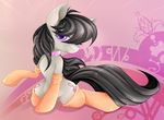  abstract_background black_hair bow_tie cutie_mark equine female feral friendship_is_magic fur grey_fur hair horse long_hair looking_at_viewer mammal my_little_pony octavia_(mlp) pony purple_eyes smile socks solo twistedmindpony 