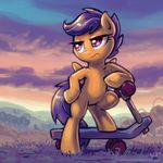  equine female feral friendship_is_magic frown fur hair horse karol_pawlinski mammal my_little_pony orange_fur outside pegasus pony pose purple_eyes purple_hair scenery scootaloo_(mlp) scooter short_hair solo standing twilight wings young 