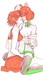  2girls blue_eyes blush bra breasts eyes_closed incipient_kiss medium_hair multiple_girls nipples nora_valkyrie orange_hair penny_(rwby) rwby short_hair underwear yatayo yuri 