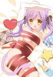  animal_ears bdsm bondage bound breasts cat_ears cat_tail heart kuromaru long_hair medium_breasts naked_ribbon original purple_hair red_ribbon ribbon ribbon_bondage solo star tail yellow_eyes 