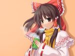  bad_id bad_pixiv_id blush bow brown_eyes brown_hair capelet hair_bow hair_tubes hakurei_reimu musouzuki ponytail scarf solo tea touhou wide_sleeves 