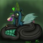  blue_hair changeling crown duo equine female forked_tongue friendship_is_magic green_eyes green_hair green_tongue hair horn horse long_tongue mammal my_little_pony open_mouth pony princess_cadance_(mlp) queen_chrysalis_(mlp) reptile scalie snake text tongue tongue_out vorarephilia vore winged_unicorn wings xyi 