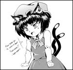  anger_vein animal_ears cat_ears cat_tail chen draw-till-death earrings english fang greyscale hat jewelry monochrome multiple_tails nekomata open_mouth short_hair tail tears touhou two_tails 
