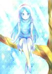  barefoot blue_background blue_eyes blue_hair branch dress full_body fur_trim fuyu_no_ko_rikkarokka hat in_tree long_hair looking_at_viewer nippon_housou_kyoukai nyon_(nx-force) okaasan_to_issho pale_skin rikkarokka short_dress sitting sitting_in_tree sleeveless sleeveless_dress solo tree tree_branch 