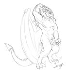  armpits black_and_white cappuccino davion_the_dragon_knight dota_2 dragon erection holding_penis male masturbation monochrome nude penis raised_arm scalie sketch solo spade_tail thick_penis uncolored western_dragon wings wings_folded 