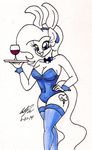 animal_ears anthro backy beverage blue_eyes bow_tie breasts bunny_costume butt cleavage clothed clothing cutie_mark equine female friendship_is_magic hair horse legwear looking_at_viewer mammal my_little_pony newyorkx3 original_character rabbit_ears smile solo stockings wine wine_glass 