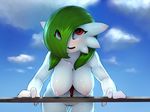  blush breasts dripping female gardevoir green_hair hair hanging_breasts nintendo nude open_mouth plantpenetrator pok&#233;mon pok&eacute;mon pussy red_eyes solo video_games wet 