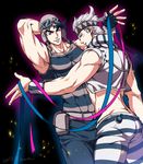  artist_name aviator_cap black_hair blue_eyes blue_hair caesar_anthonio_zeppeli dated facial_mark jojo_no_kimyou_na_bouken joseph_joestar_(young) kuren multiple_boys pants ribbon shirt signature striped striped_pants striped_shirt vest white_hair 