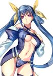  bad_id bad_pixiv_id black_panties blue_hair breasts center_opening choker detached_sleeves dizzy dodai_shouji guilty_gear hair_ribbon hair_rings large_breasts long_hair navel panties pink_eyes ribbon solo thighhighs twintails underwear very_long_hair 