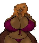  bear big_breasts big_thighs bra breasts brown_body chubby cleavage clothed clothing darkelfaqua eyelashes female hair huge_breasts lingerie lips lipstick looking_at_viewer mammal milf mother navel orange_hair overweight panties parent plain_background red_eyes thick_thighs thigh_gap thighs underwear white_background wide_hips xskullstomperx 