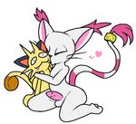  animal_genitalia anthro balls barbs black_nose cyanzangoose digimon duo erection eyes_closed feline feline_penis gatomon kissing male mammal meowth nintendo penis pink_penis plain_background plushie pok&#233;mon pok&eacute;mon pokemon&lt;3 video_games white_background 