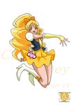  :d anniversary arudebido blonde_hair boots bow character_name copyright_name cure_honey earrings frills full_body hair_bow happinesscharge_precure! jewelry jumping knee_boots long_hair magical_girl oomori_yuuko open_mouth precure skirt smile solo white_background wide_ponytail wrist_cuffs yellow_eyes yellow_skirt 