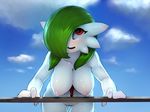  blush breasts dripping female fur gardevoir green_hair hair hanging_breasts nintendo nipples nude open_mouth plantpenetrator pok&#233;mon pok&eacute;mon pussy red_eyes solo video_games wet white_fur 