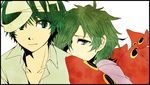  aojiru_(yume_2kki) bandages expressionless green_eyes green_hair looking_at_viewer male_focus monster_boy multiple_boys tako_otoko tentacles yume_2kki 