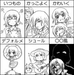  acoustic_guitar ascot chart expressions greyscale guitar hat hellsing instrument kawajuu kazami_yuuka monochrome multiple_girls parody plaid plaid_skirt plaid_vest skirt skirt_set straw_hat style_parody touhou translated vest wriggle_nightbug yaranaika yukkuri_shiteitte_ne 