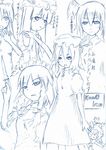  bat_wings blue braid flandre_scarlet hat head_wings hong_meiling izayoi_sakuya knife koakuma maid monochrome multiple_girls partially_translated patchouli_knowledge remilia_scarlet short_hair sketch tetsuji touhou translation_request wings 