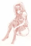  alice_margatroid blood bruise feet injury monochrome nemiminimimizu non-web_source pink sketch solo tears thighhighs torn_clothes touhou 