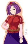  hair_ornament leaf_hair_ornament oekaki purple_hair red_eyes short_hair sketch solo tetsuji touhou translated yasaka_kanako 