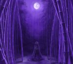  bamboo bamboo_forest dark forest full_moon horror_(theme) houraisan_kaguya japanese_clothes long_hair monochrome moon moonlight nature night purple solo touhou ugatsu_matsuki very_long_hair 