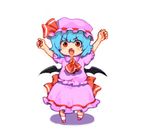 \o/ arms_up ascot bad_id bad_pixiv_id bat_wings blue_hair chibi fang hat hizuki_akira looking_at_viewer lowres open_mouth outstretched_arms red_eyes remilia_scarlet short_hair solo touhou wings 