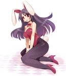  animal_ears brown_eyes bunny_ears bunnysuit copyright_request fishnet_pantyhose fishnets kneeling long_hair momiji_mao pantyhose purple_hair solo wide_hips 