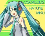  aqua_eyes aqua_hair detached_sleeves hatsune_miku headphones long_hair necktie solo tetsuji twintails vocaloid 