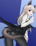  animal_ears ass black_legwear cosplay eila_ilmatar_juutilainen long_hair pantyhose sanya_v_litvyak sanya_v_litvyak_(cosplay) shikkaku silver_hair solo strike_witches tail world_witches_series 