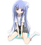  blue_hair bow furude_rika higurashi_no_naku_koro_ni kneehighs purple_eyes skirt socks solo sora_(y564219) suspenders 