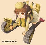  brown_hair caterpillar_tracks ft-17_(personification) ground_vehicle janome_gochou mecha_musume military original red_eyes school_uniform short_hair solo thighhighs 