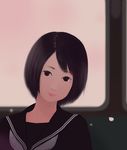  black_eyes black_hair copyright_request ichikawa school_uniform serafuku short_hair solo train_interior 
