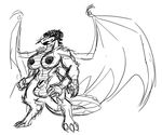  balls black_and_white boo3 breasts claws demon dickgirl dragon horn hyper intersex monochrome multi_limb multiple_arms muscles nipples scales sheath sketch solo wings 
