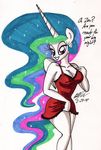  anthro big_breasts breasts cleavage clothed clothing dress equine female friendship_is_magic hair horn horse inviting long_hair looking_at_viewer mammal multi-colored_hair my_little_pony newyorkx3 pink_eyes pony princess_celestia_(mlp) seductive smile solo traditional_media winged_unicorn wings 
