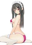  :o bikini black_hair blush breasts butt_crack long_hair looking_at_viewer looking_back maid_headdress medium_breasts muffin_(sirumeria) original parted_lips purple_bikini red_eyes simple_background sitting skindentation solo strap_gap swimsuit thighhighs wariza white_background white_legwear 