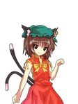  :p adapted_costume alphes_(style) animal_ears bare_arms brown_eyes brown_hair cat_ears cat_tail chen earrings hat hwtpbe jewelry kaoru_(gensou_yuugen-an) multiple_tails nekomata parody short_hair sleeveless style_parody tail tongue tongue_out touhou transparent_background two_tails 