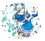  bad_id bad_pixiv_id blue_eyes blue_hair blush boots gloves jumping long_hair looking_at_viewer nakbe original scarf silver_hair skirt snow snowman solo thighhighs 