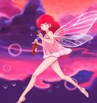  bare_legs bottle bubble crossover earrings el_fino fairy_wings jewelry lafolie legs lingerie long_hair long_legs look-alike maison_ikkoku negligee red_eyes red_hair roppongi_akemi seisenshi_dunbine solo stud_earrings underwear wings 