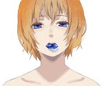  blue_eyes crystal face jpeg_artifacts mattaku_mousuke mouth_hold no_shirt orange_hair original portrait short_hair solo 
