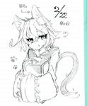 animal_ears cat_ears cat_tail commentary_request dated directional_arrow eyelashes gokuu_(acoloredpencil) hands_in_opposite_sleeves heart highres looking_at_viewer monochrome no_hat no_headwear paw_print scan short_hair sketch solo tabard tail touhou traditional_media triangle_mouth wide_sleeves yakumo_ran 