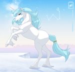  absurd_res blue_eyes blue_hair blue_lips equine eyebrows eyelashes female feral fur hair half-closed_eyes hi_res hooves horn horse lips long_hair looking_at_viewer mammal outside solo unicorn walter_sache white_fur 