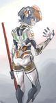  absurdres ayanami_rei blue_hair bodysuit cosplay cyborg drawfag highres metal_gear_(series) metal_gear_solid_4 neon_genesis_evangelion plugsuit polearm raiden raiden_(cosplay) red_eyes short_hair sketch solo visor weapon white_bodysuit 