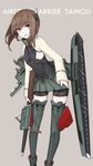  bad_id bad_pixiv_id bike_shorts boots bow_(weapon) brown_hair character_name crossbow flat_chest headgear kantai_collection looking_at_viewer mikoto_(oi_plus) open_mouth pleated_skirt short_hair simple_background skirt smile solo taihou_(kantai_collection) thigh_boots thighhighs weapon yellow_eyes 
